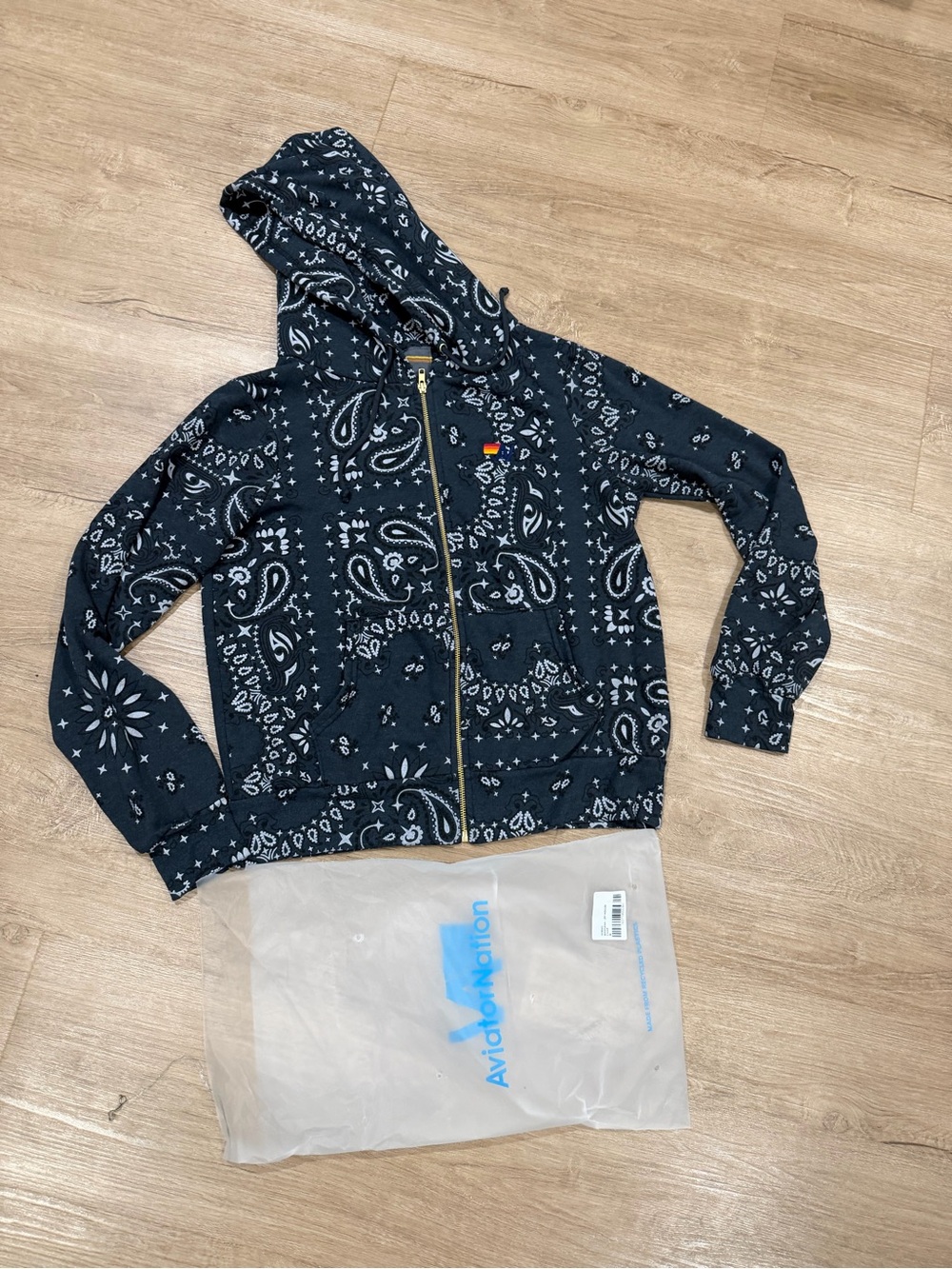 AVIATOR NATION BANDANA ZIP HOODIE- Charcoal- Med - Picture 3 of 3
